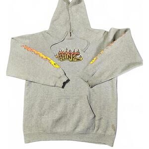 Vintage 90 Y2K Think Skateboarding L Hoodie Gray Street Wear San Francisco Flame